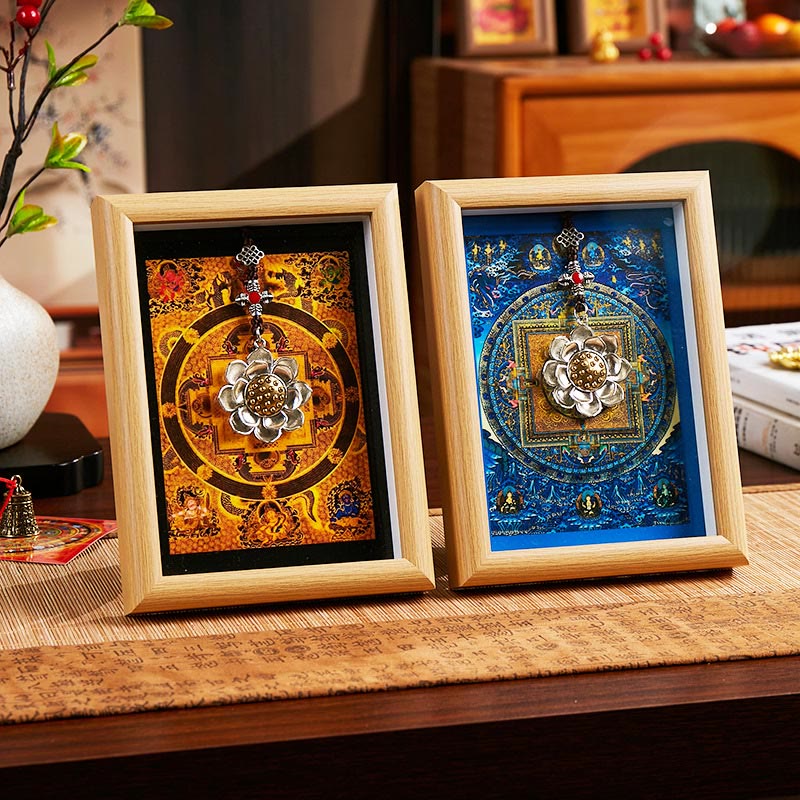 Ornamento per la casa, cornice per foto Thangka in lingotto dorato Buddha Stones Lotus - Image 9