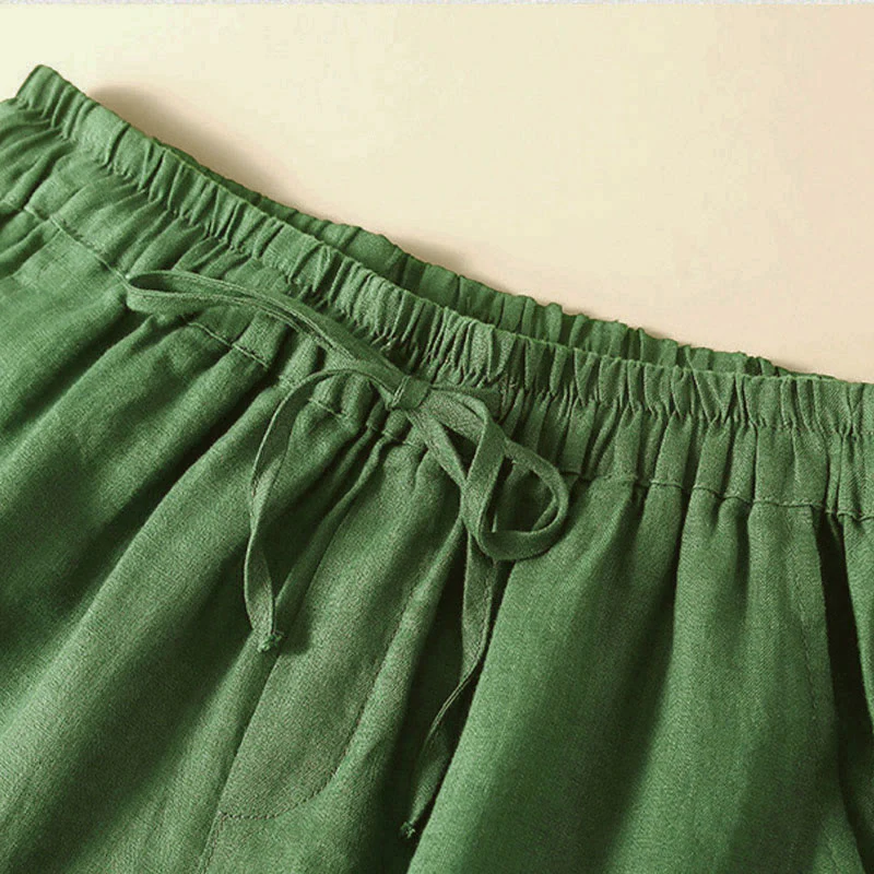 Pantaloncini da donna in cotone con lacci e tasche, modello Buddha Stones, tinta unita, con fondo in pizzo cavo - Image 31