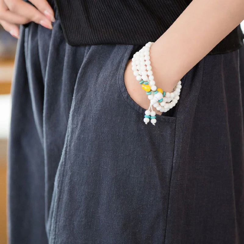 Pantaloncini da donna in cotone ramiè casual tinta unita Buddha Stones con tasche - Image 19
