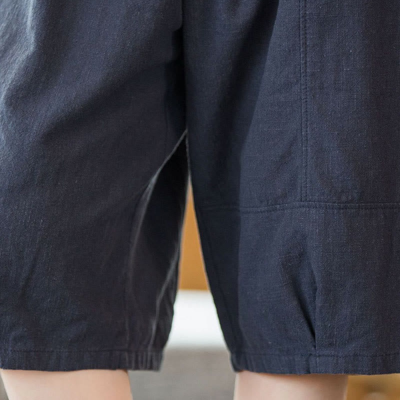 Pantaloncini da donna in cotone ramiè casual tinta unita Buddha Stones con tasche - Image 20