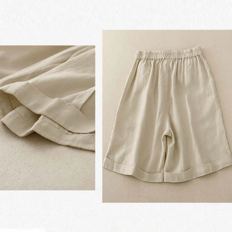 Pantaloncini da donna in cotone tinta unita casual Buddha Stones con tasche - Image 11