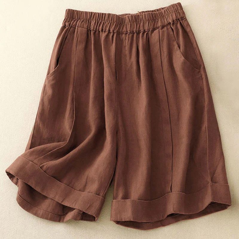 Pantaloncini da donna in cotone tinta unita casual Buddha Stones con tasche - Image 17