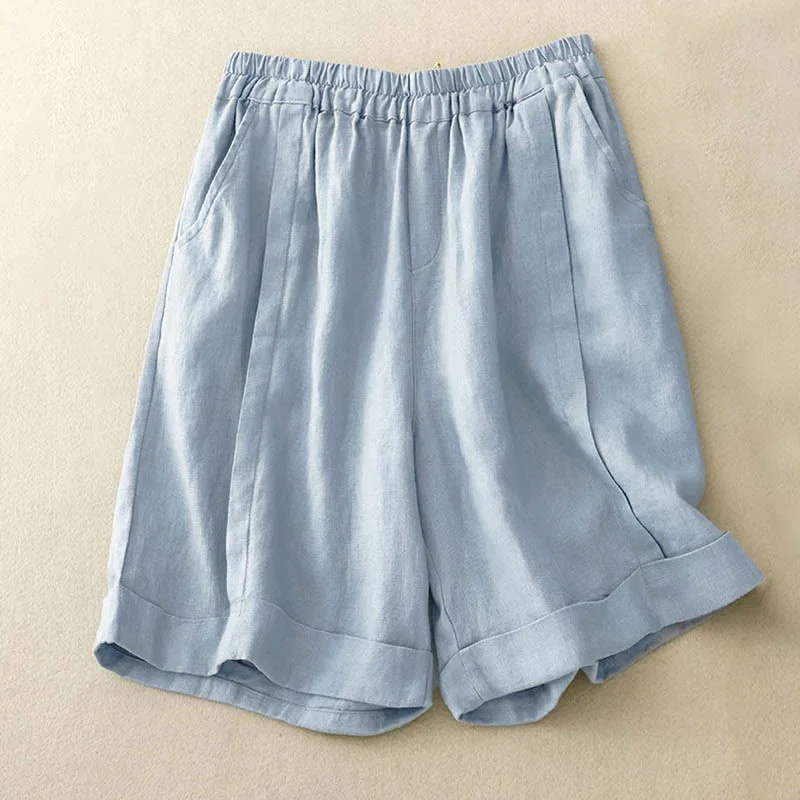 Pantaloncini da donna in cotone tinta unita casual Buddha Stones con tasche - Image 20