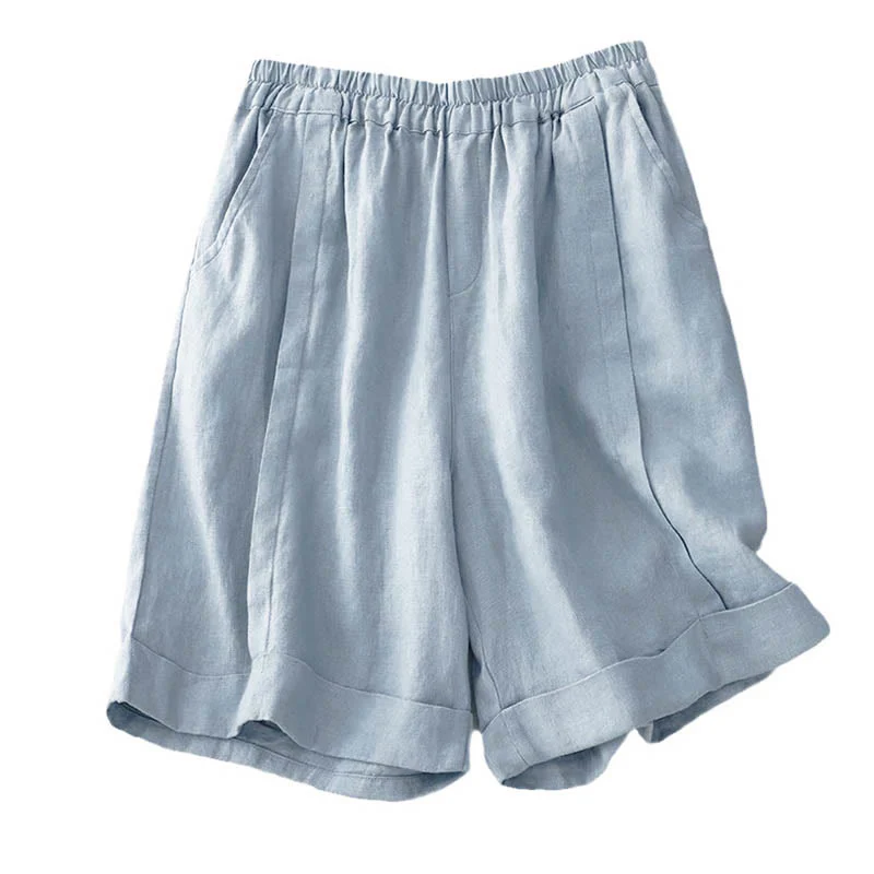 Pantaloncini da donna in cotone tinta unita casual Buddha Stones con tasche - Image 25