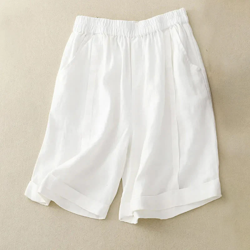 Pantaloncini da donna in cotone tinta unita casual Buddha Stones con tasche - Image 31