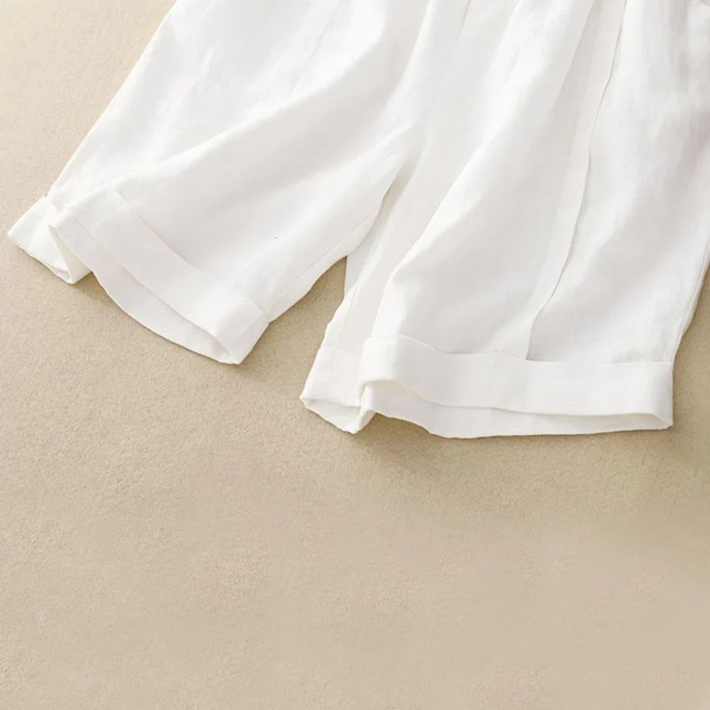 Pantaloncini da donna in cotone tinta unita casual Buddha Stones con tasche - Image 35