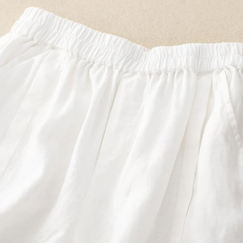 Pantaloncini da donna in cotone tinta unita casual Buddha Stones con tasche - Image 36