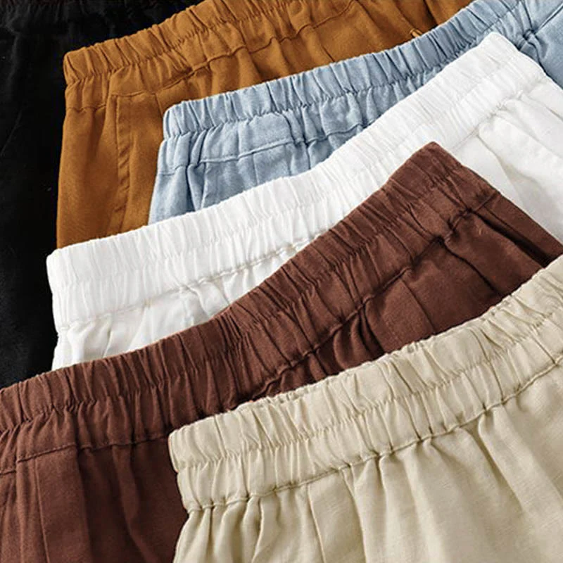 Pantaloncini da donna in cotone tinta unita casual Buddha Stones con tasche - Image 38