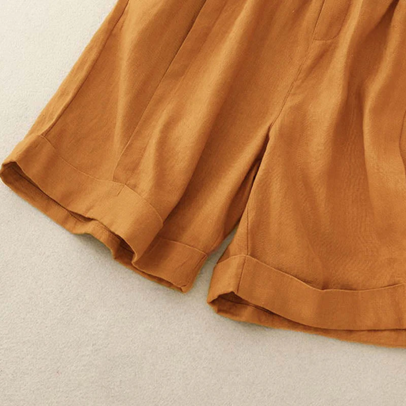 Pantaloncini da donna in cotone tinta unita casual Buddha Stones con tasche - Image 4