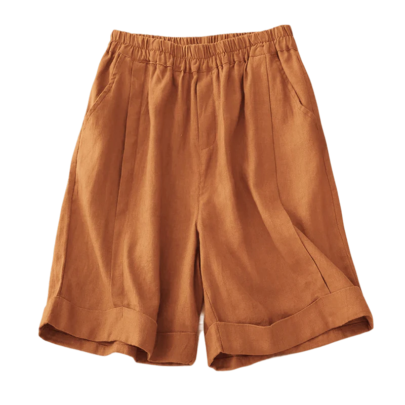 Pantaloncini da donna in cotone tinta unita casual Buddha Stones con tasche - Image 6