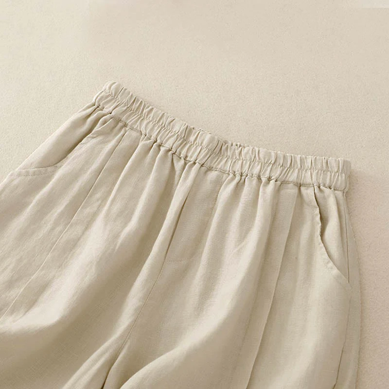 Pantaloncini da donna in cotone tinta unita casual Buddha Stones con tasche - Image 8