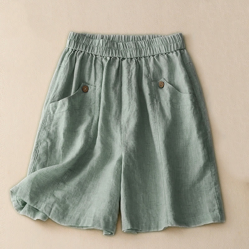 Pantaloncini da donna in cotone tinta unita con tasche e bottoni casual estivi Buddha Stones