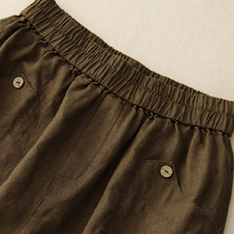 Pantaloncini da donna in cotone tinta unita con tasche e bottoni casual estivi Buddha Stones - Image 20