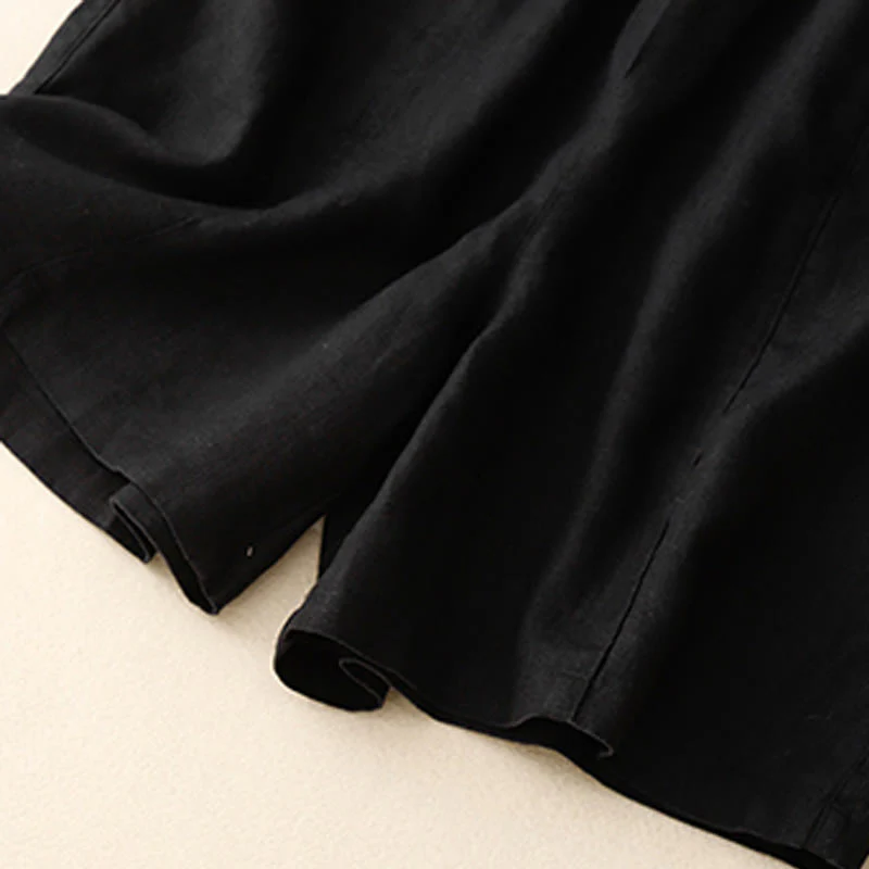 Pantaloncini da donna in cotone tinta unita con tasche e bottoni casual estivi Buddha Stones - Image 25