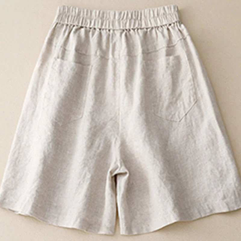 Pantaloncini da donna in cotone tinta unita con tasche e bottoni casual estivi Buddha Stones - Image 7