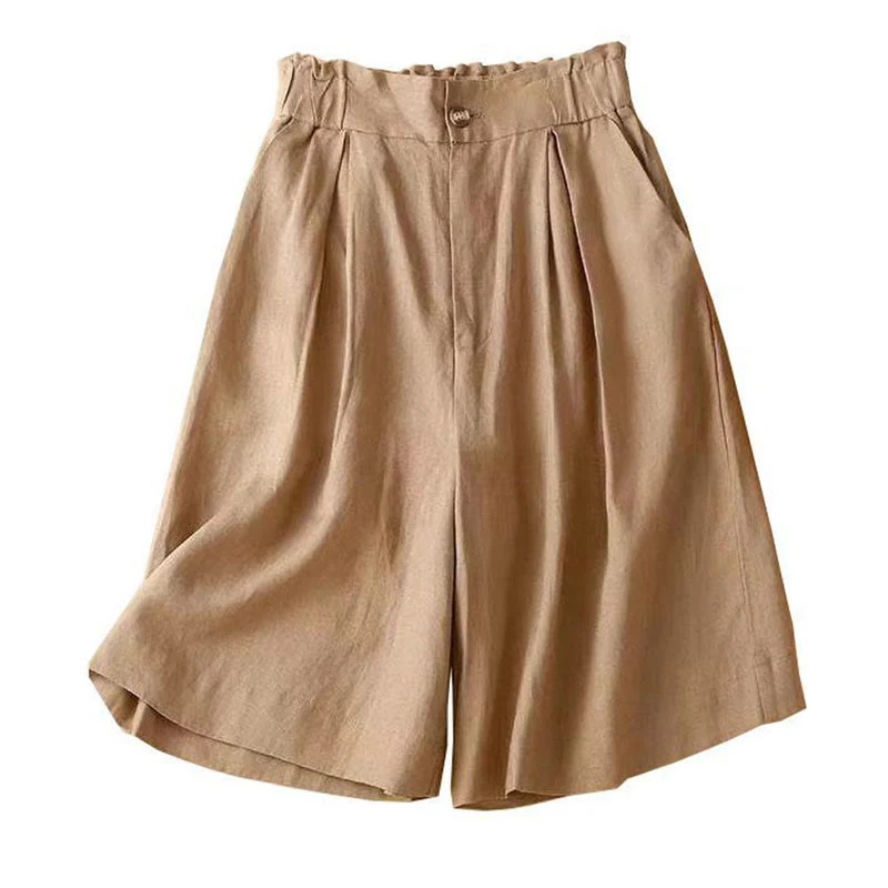 Pantaloncini da donna in lino di cotone con tasche, tinta unita, con cerniera e bottoni , Buddha Stones - Image 10