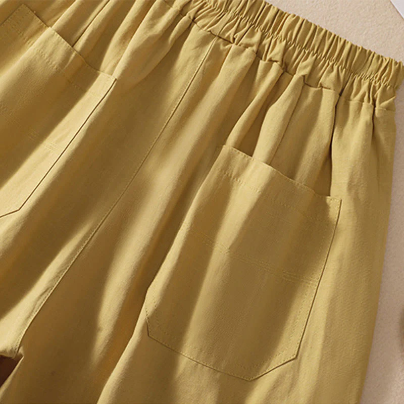 Pantaloncini da donna in poliestere con tasche, casual, estivi, elasticizzati e semplici, con Buddha Stones - Image 29