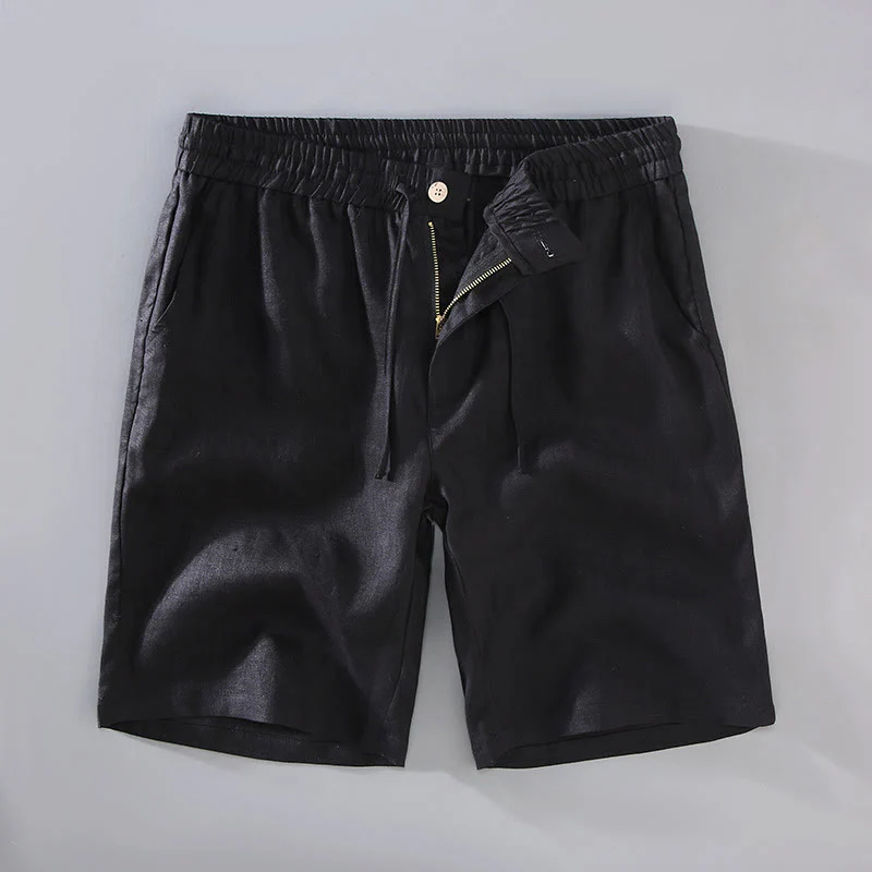 Pantaloncini da uomo in lino con tasche, modello Buddha Stones , tinta unita, con coulisse e bottoni - Image 11
