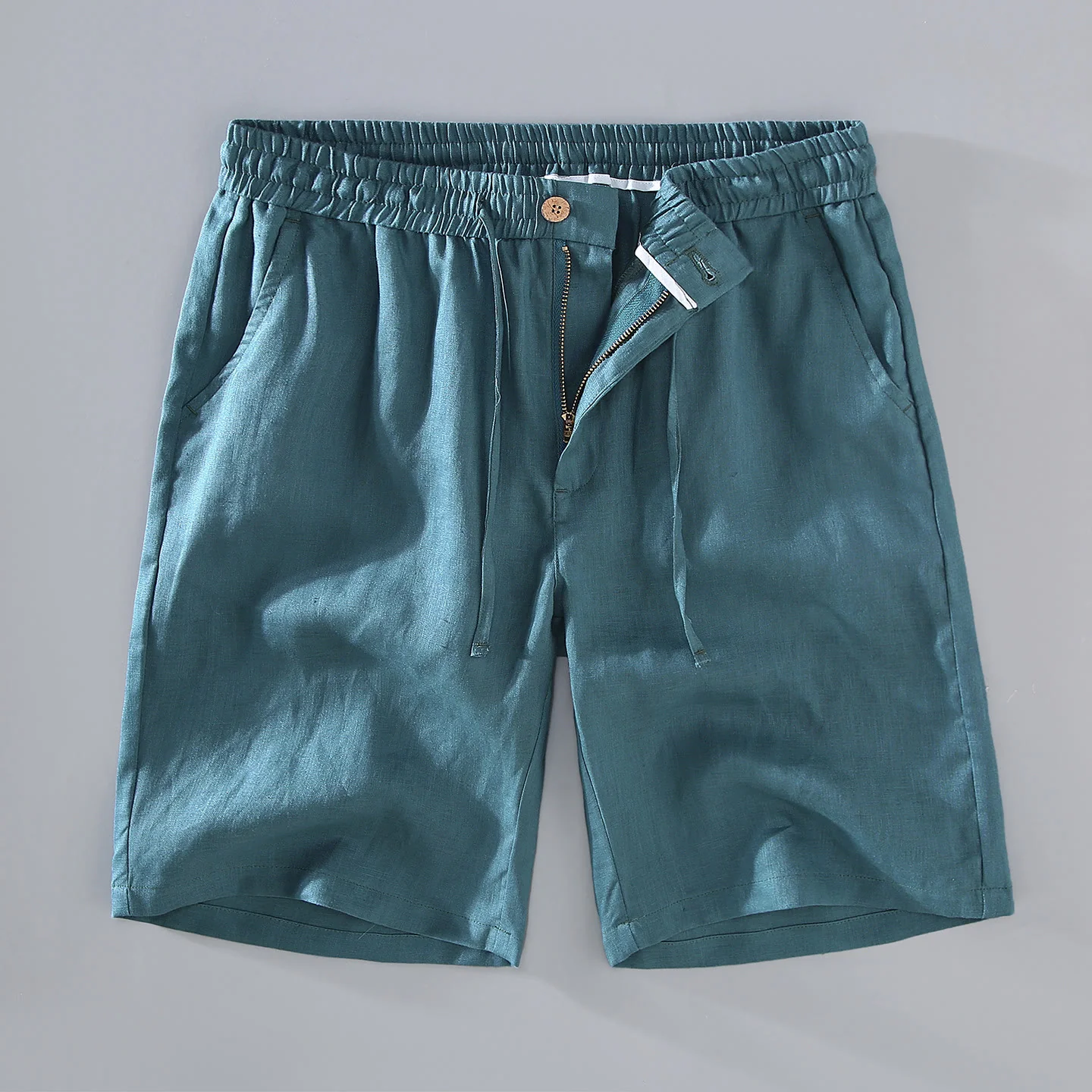 Pantaloncini da uomo in lino con tasche, modello Buddha Stones , tinta unita, con coulisse e bottoni - Image 12