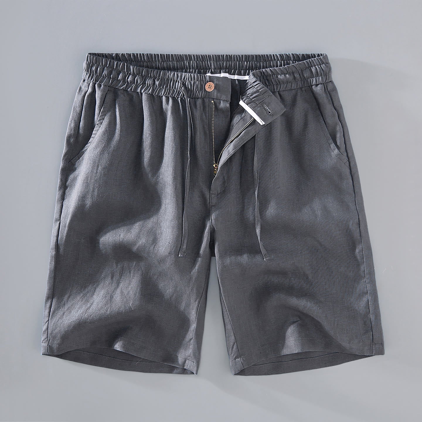 Pantaloncini da uomo in lino con tasche, modello Buddha Stones , tinta unita, con coulisse e bottoni - Image 13