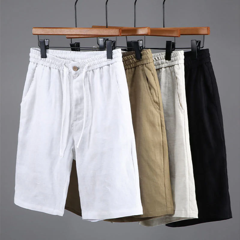 Pantaloncini da uomo in lino con tasche, modello Buddha Stones , tinta unita, con coulisse e bottoni - Image 14