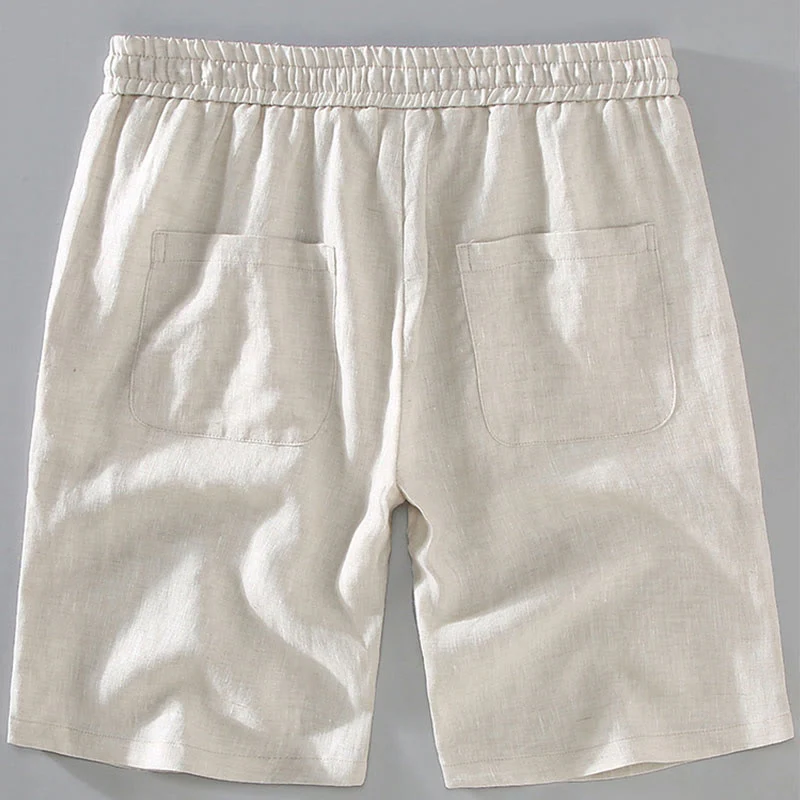 Pantaloncini da uomo in lino con tasche, modello Buddha Stones , tinta unita, con coulisse e bottoni - Image 4