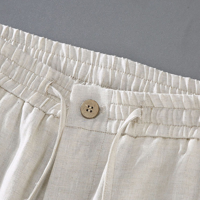 Pantaloncini da uomo in lino con tasche, modello Buddha Stones , tinta unita, con coulisse e bottoni - Image 5