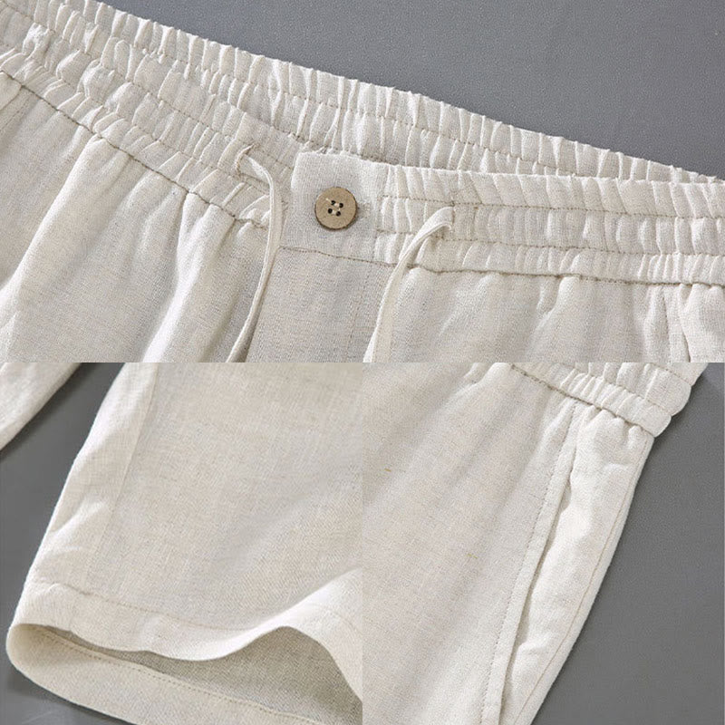 Pantaloncini da uomo in lino con tasche, modello Buddha Stones , tinta unita, con coulisse e bottoni - Image 7
