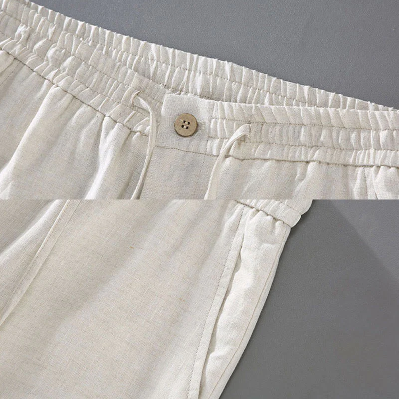 Pantaloncini da uomo in lino con tasche, modello Buddha Stones , tinta unita, con coulisse e bottoni - Image 9