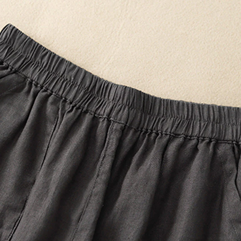 Pantaloncini dritti elastici da donna Buddha Stones, casual estivi, in cotone e lino, con tasche - Image 24