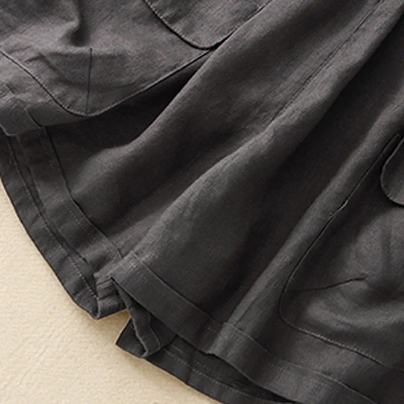 Pantaloncini dritti elastici da donna Buddha Stones, casual estivi, in cotone e lino, con tasche - Image 25