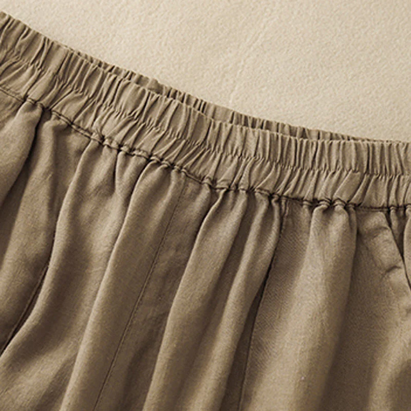 Pantaloncini dritti elastici da donna Buddha Stones, casual estivi, in cotone e lino, con tasche - Image 5