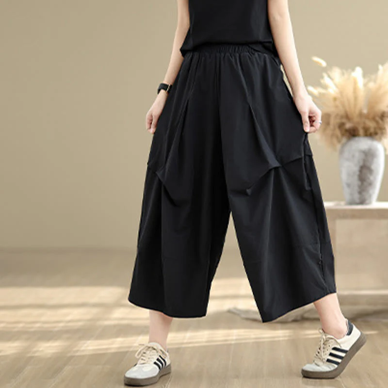 Pantaloni a gamba larga da donna in cotone con tasche e design a pieghe irregolari, modello Buddha Stones Summer - Image 11