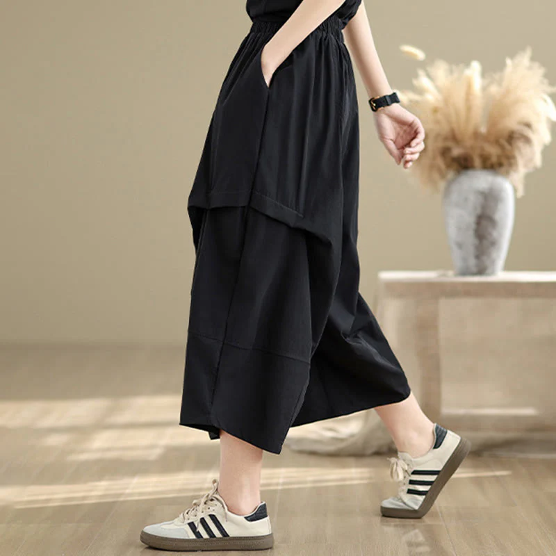 Pantaloni a gamba larga da donna in cotone con tasche e design a pieghe irregolari, modello Buddha Stones Summer - Image 12