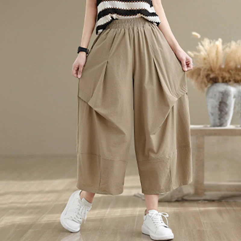 Pantaloni a gamba larga da donna in cotone con tasche e design a pieghe irregolari, modello Buddha Stones Summer - Image 2