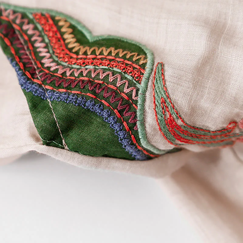 Pantaloni a gamba larga da donna in cotone e lino a doppio strato con ricamo estivo Buddha Stones con tasche - Image 21