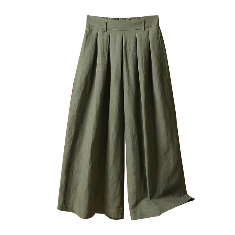 Pantaloni a gamba larga da donna in cotone e lino, lunghezza 7-8, casual, estivi, colore puro, Buddha Stones - Image 8