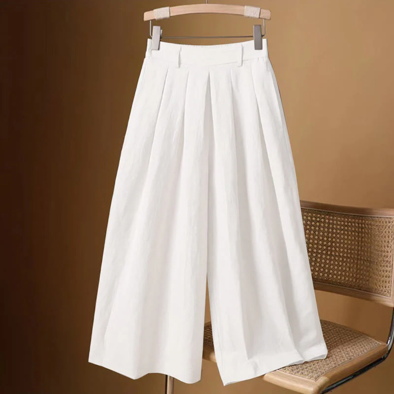 Pantaloni a gamba larga da donna in cotone e lino, lunghezza 7-8, casual, estivi, colore puro, Buddha Stones - Image 9