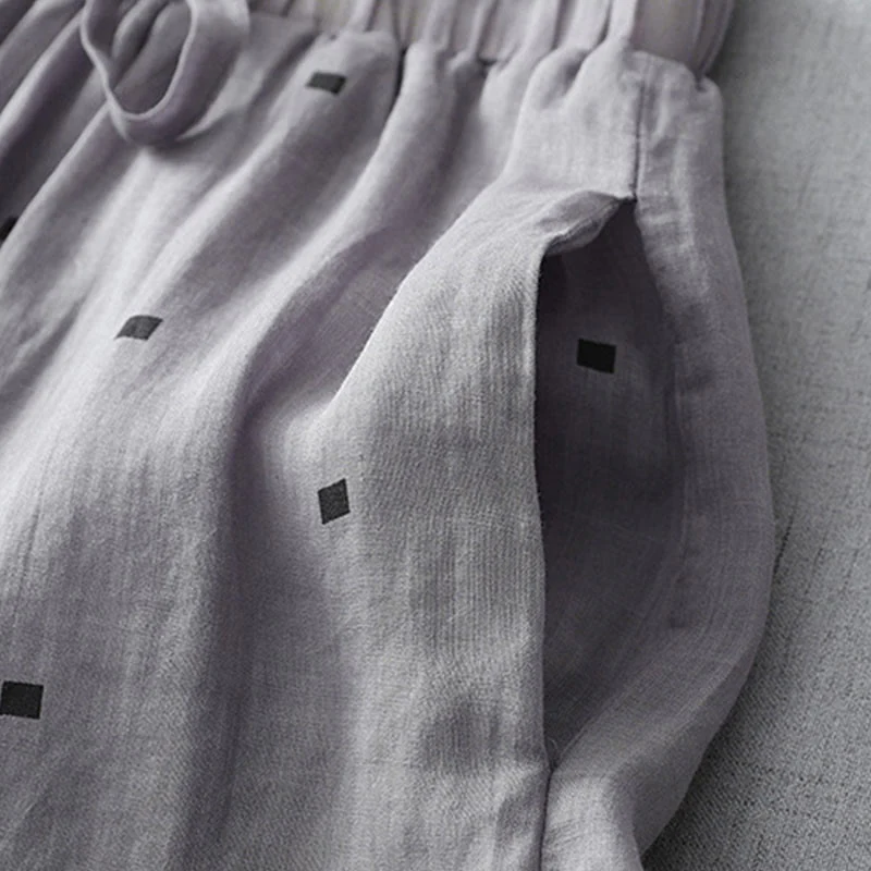 Pantaloni a gamba larga da donna in lino e cotone con tasche, modello Buddha Stones, casual, estivi, a pois - Image 5