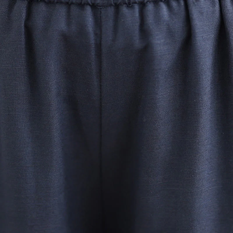Pantaloni a gamba larga da donna in lino e cotone, con tasche, modello Buddha Stones, casual, primaverili, blu navy, linea semplice - Image 8