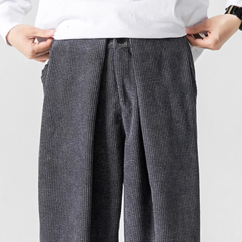 Pantaloni a gamba larga da uomo in velluto a coste di cotone tinta unita Buddha Stones con tasche - Image 10