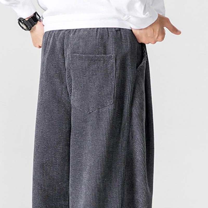 Pantaloni a gamba larga da uomo in velluto a coste di cotone tinta unita Buddha Stones con tasche - Image 11