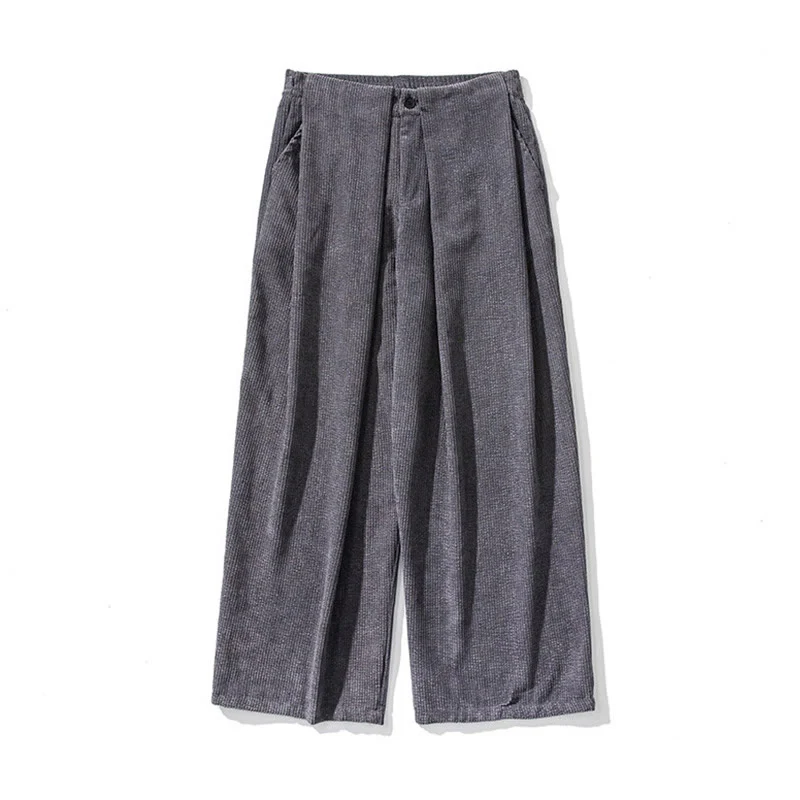 Pantaloni a gamba larga da uomo in velluto a coste di cotone tinta unita Buddha Stones con tasche - Image 14