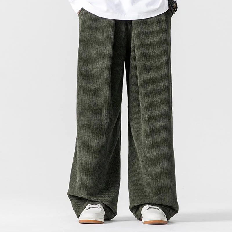 Pantaloni a gamba larga da uomo in velluto a coste di cotone tinta unita Buddha Stones con tasche - Image 16