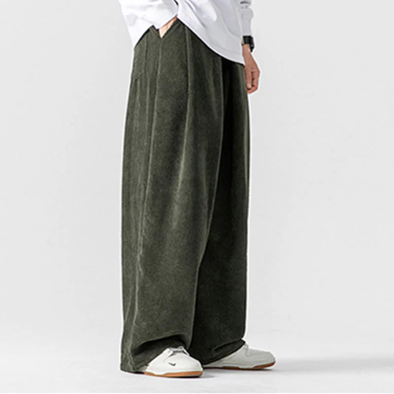 Pantaloni a gamba larga da uomo in velluto a coste di cotone tinta unita Buddha Stones con tasche - Image 17