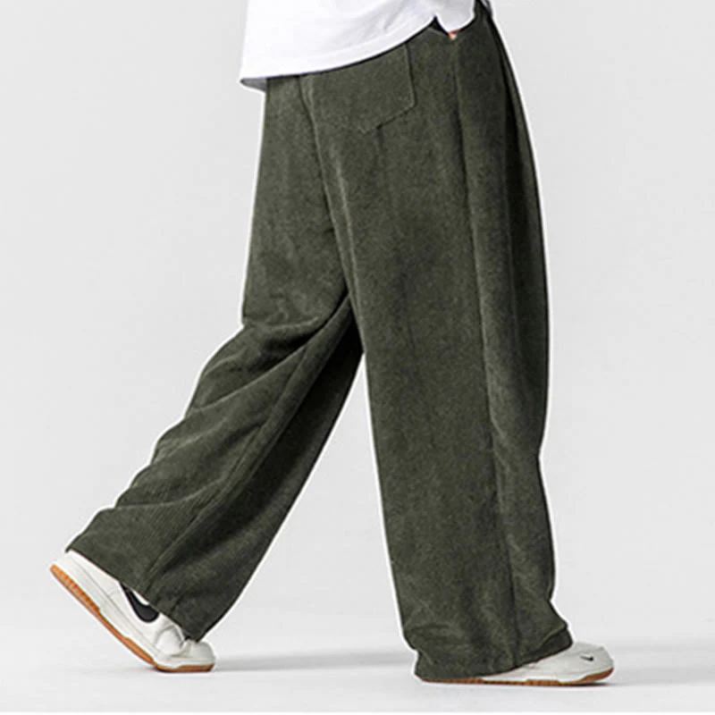 Pantaloni a gamba larga da uomo in velluto a coste di cotone tinta unita Buddha Stones con tasche - Image 18