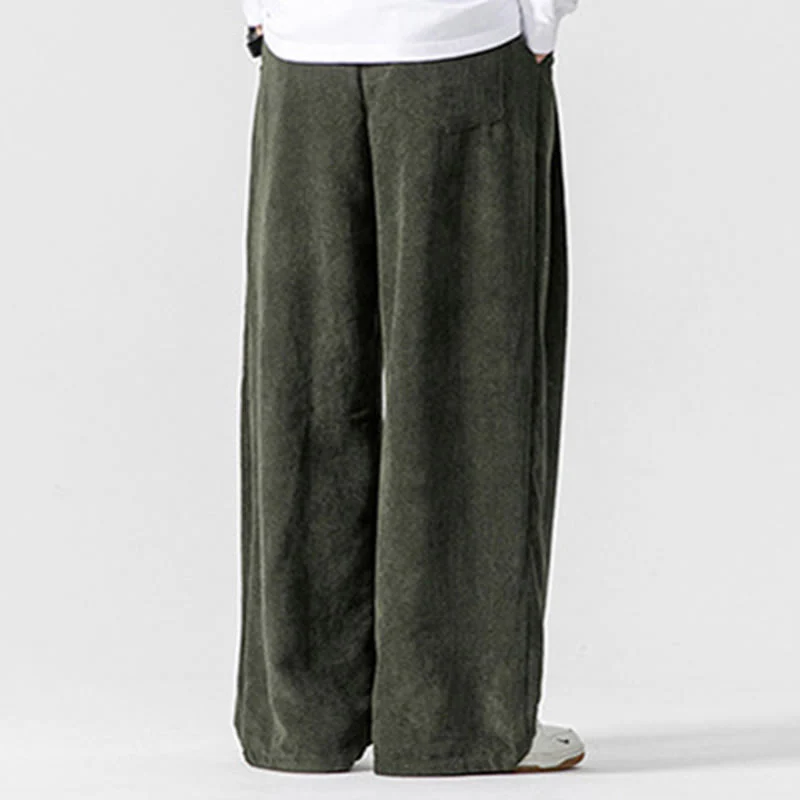 Pantaloni a gamba larga da uomo in velluto a coste di cotone tinta unita Buddha Stones con tasche - Image 19