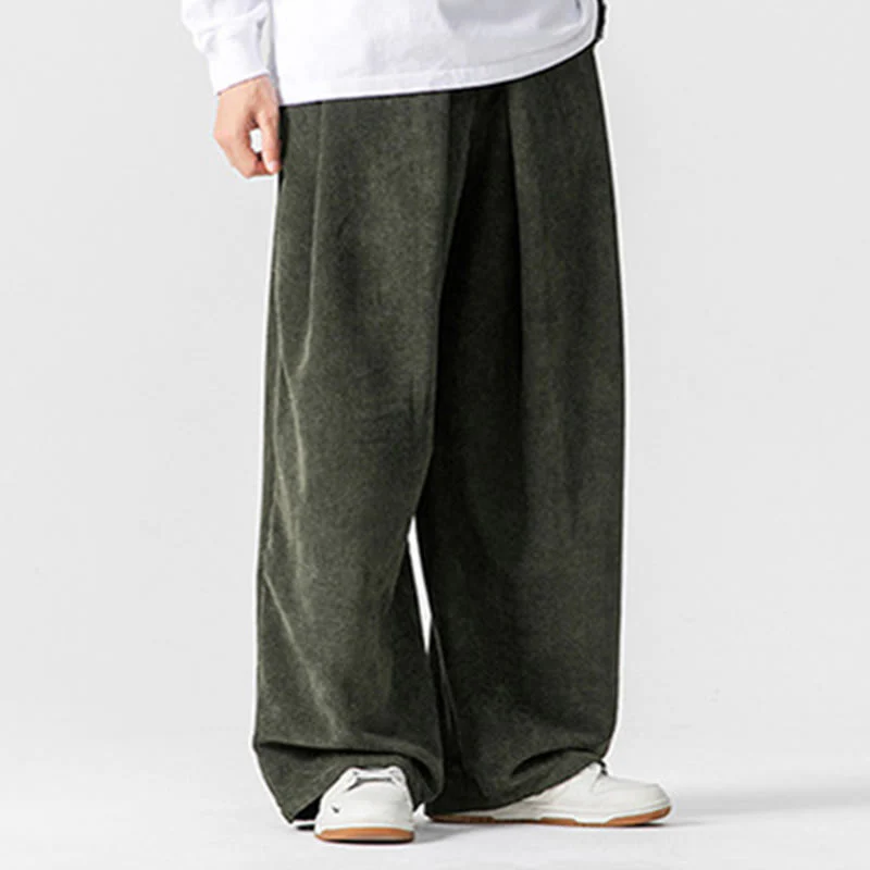 Pantaloni a gamba larga da uomo in velluto a coste di cotone tinta unita Buddha Stones con tasche - Image 20