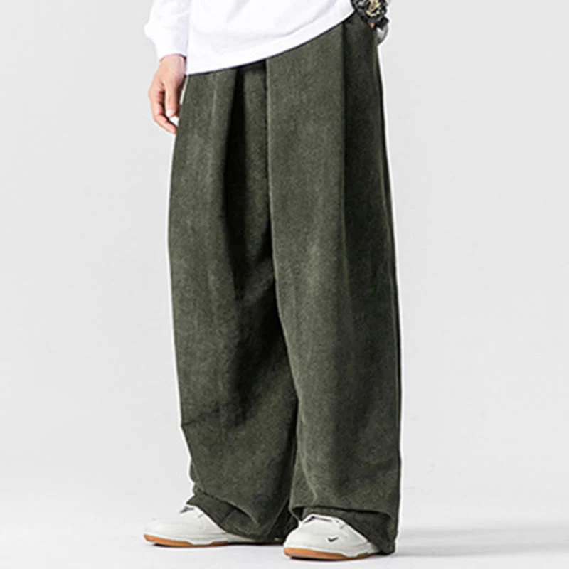 Pantaloni a gamba larga da uomo in velluto a coste di cotone tinta unita Buddha Stones con tasche - Image 21