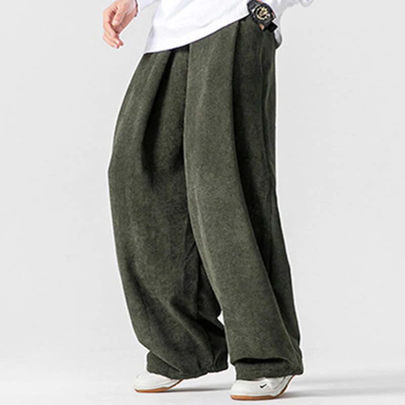 Pantaloni a gamba larga da uomo in velluto a coste di cotone tinta unita Buddha Stones con tasche - Image 22